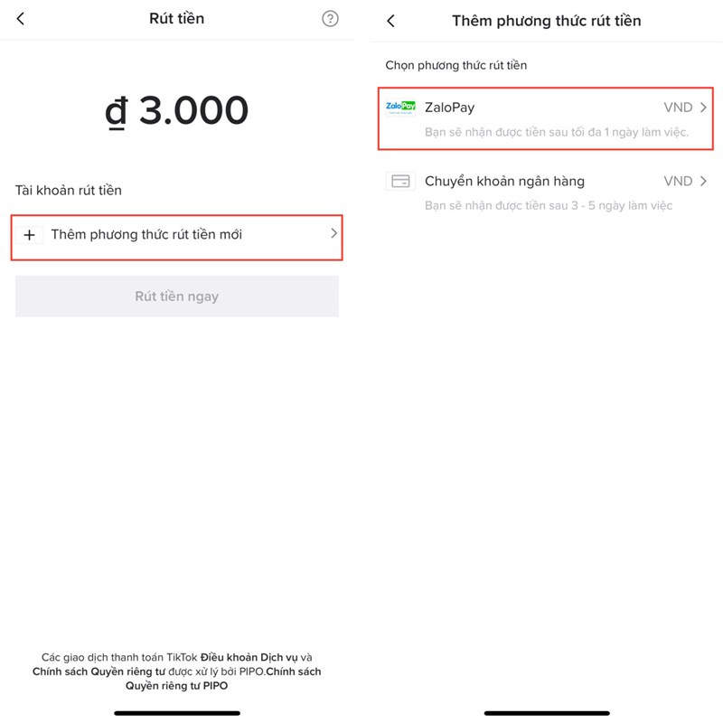 Bước 3: Chọn “Rút tiền” → Nhập tài khoản Zalopay/PayPal hoặc tài khoản ngân hàng và đợi tiền về.